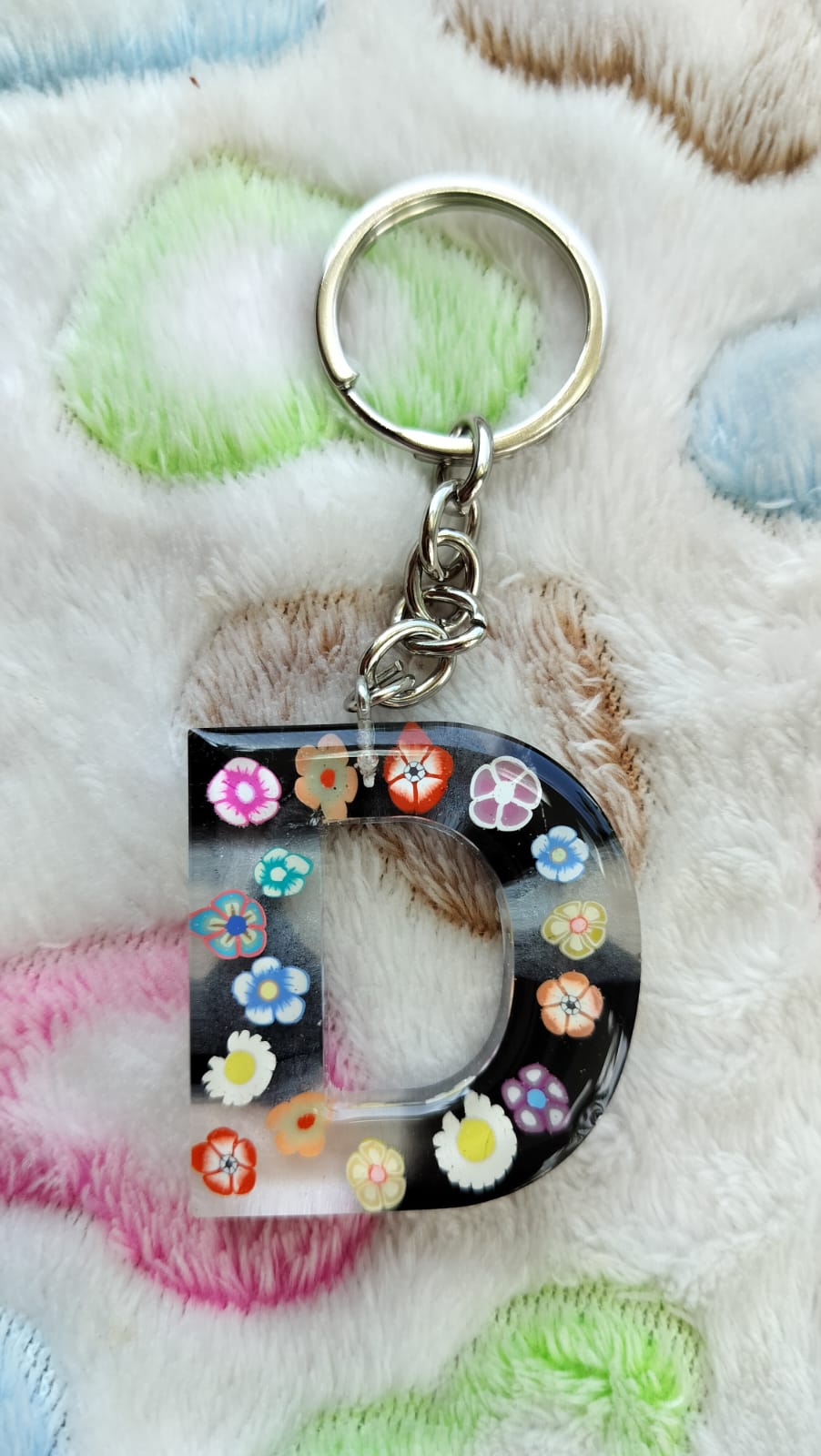 Flower on 'D' Letter Keychain