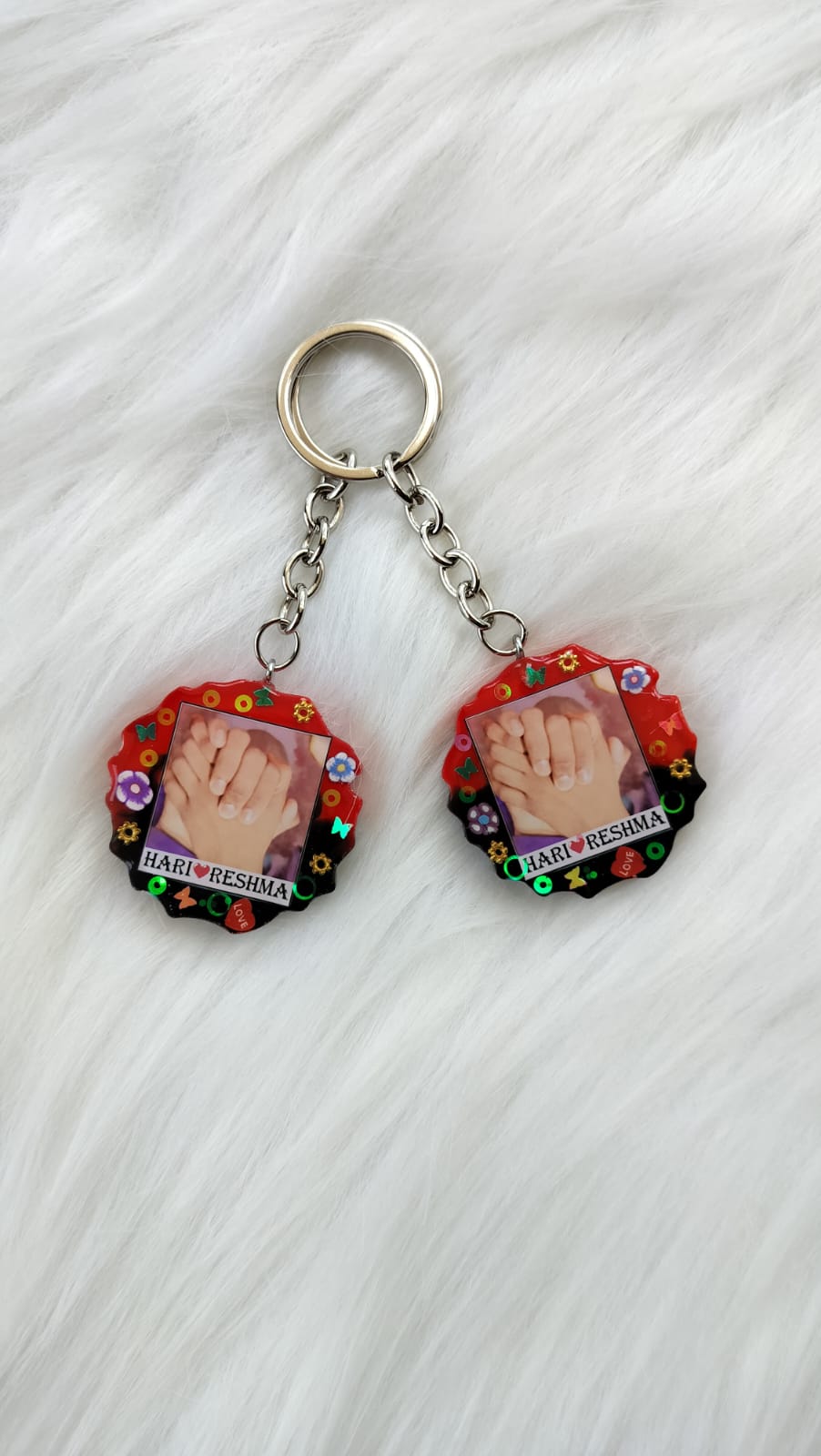 Single side photo keychain 2 - Pair hand Red