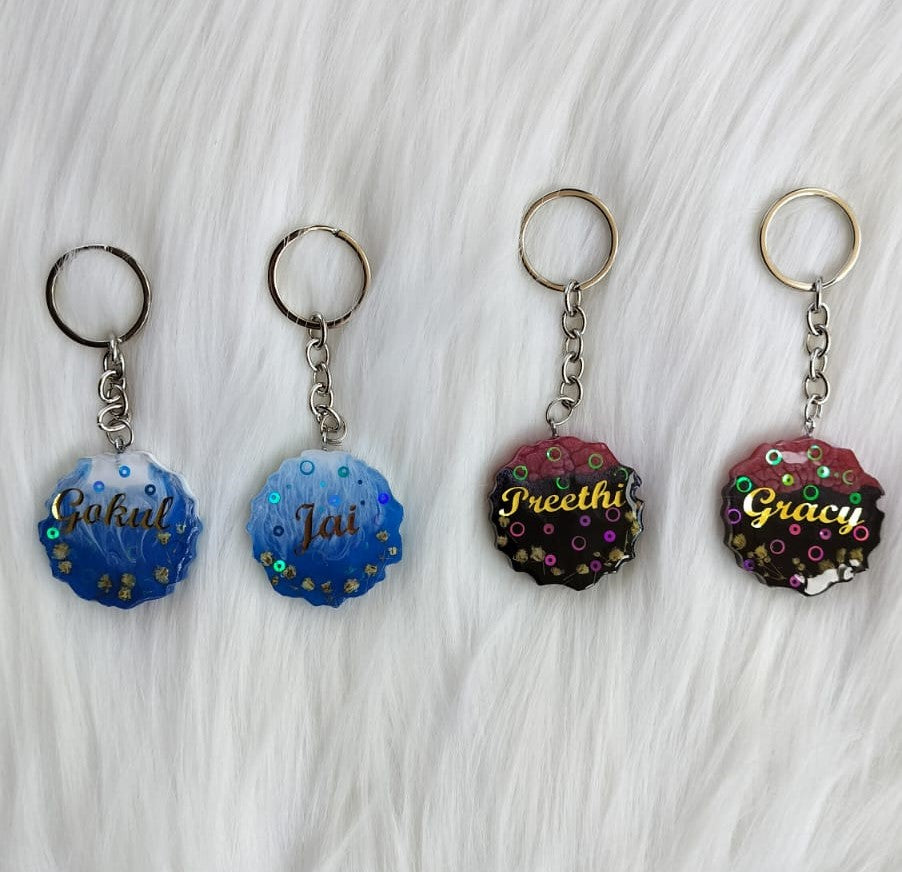 Customized Name Keychain Red and blue - Vinyl golden text