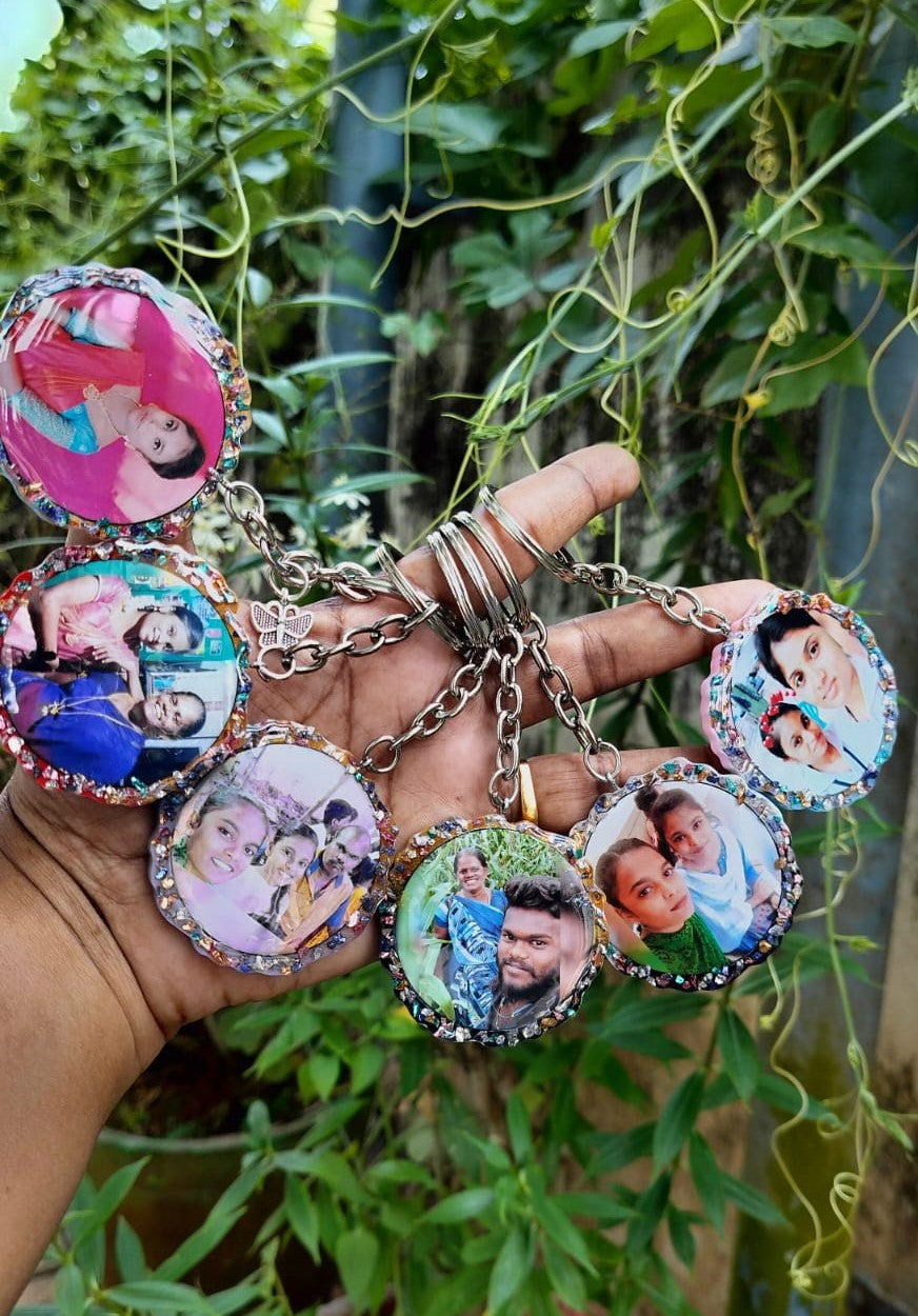 Front and back photo key chain with crystals