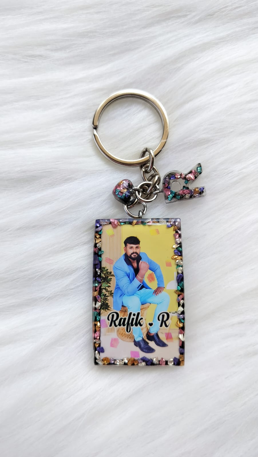 Rectangle photo key chain with crystals