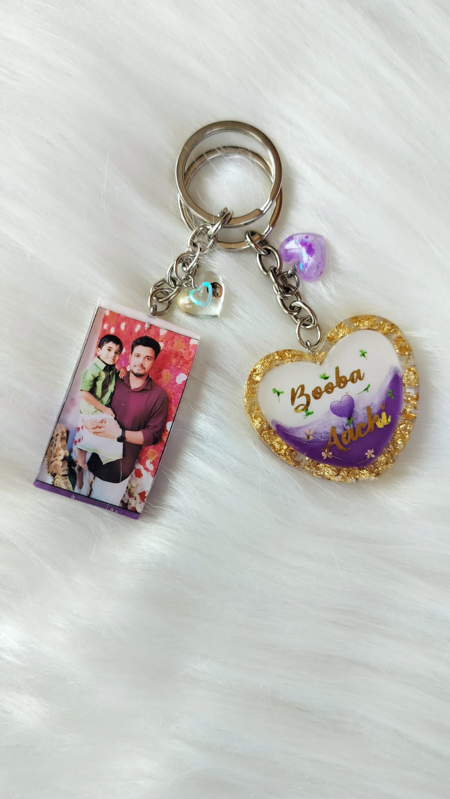 Rectangle and heart key chain double side