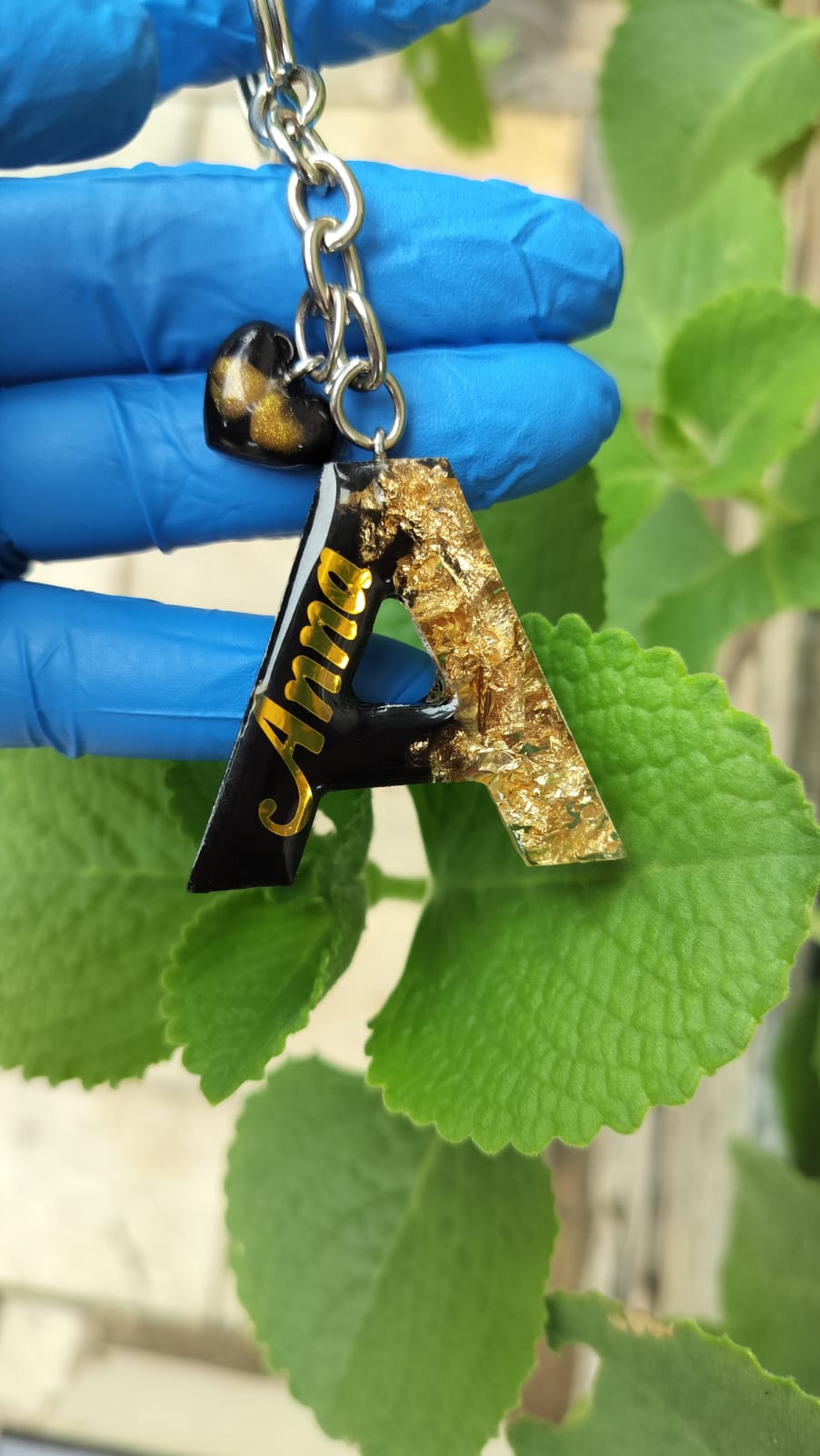 'A' Letter Gold glitter Keychain