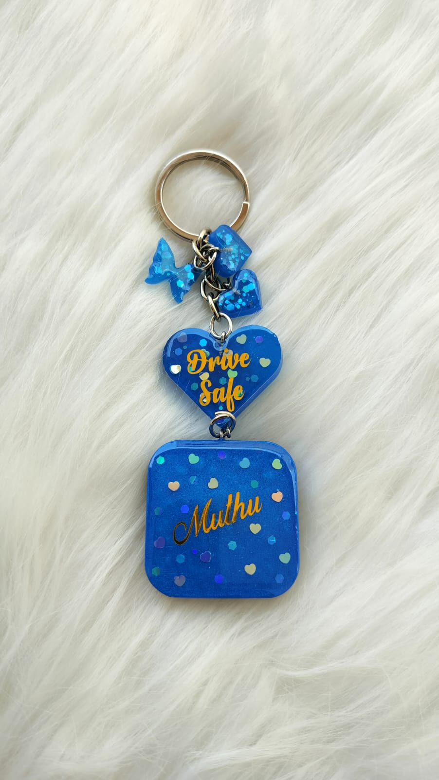 Square key chain - Blue -Heart