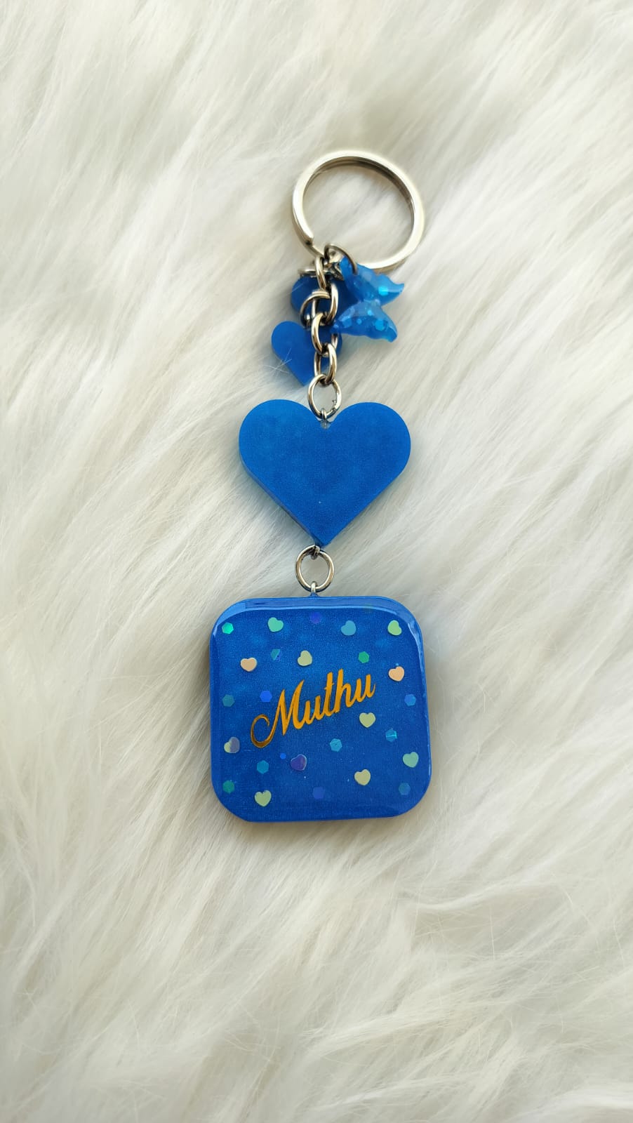 Square key chain - Blue -Heart