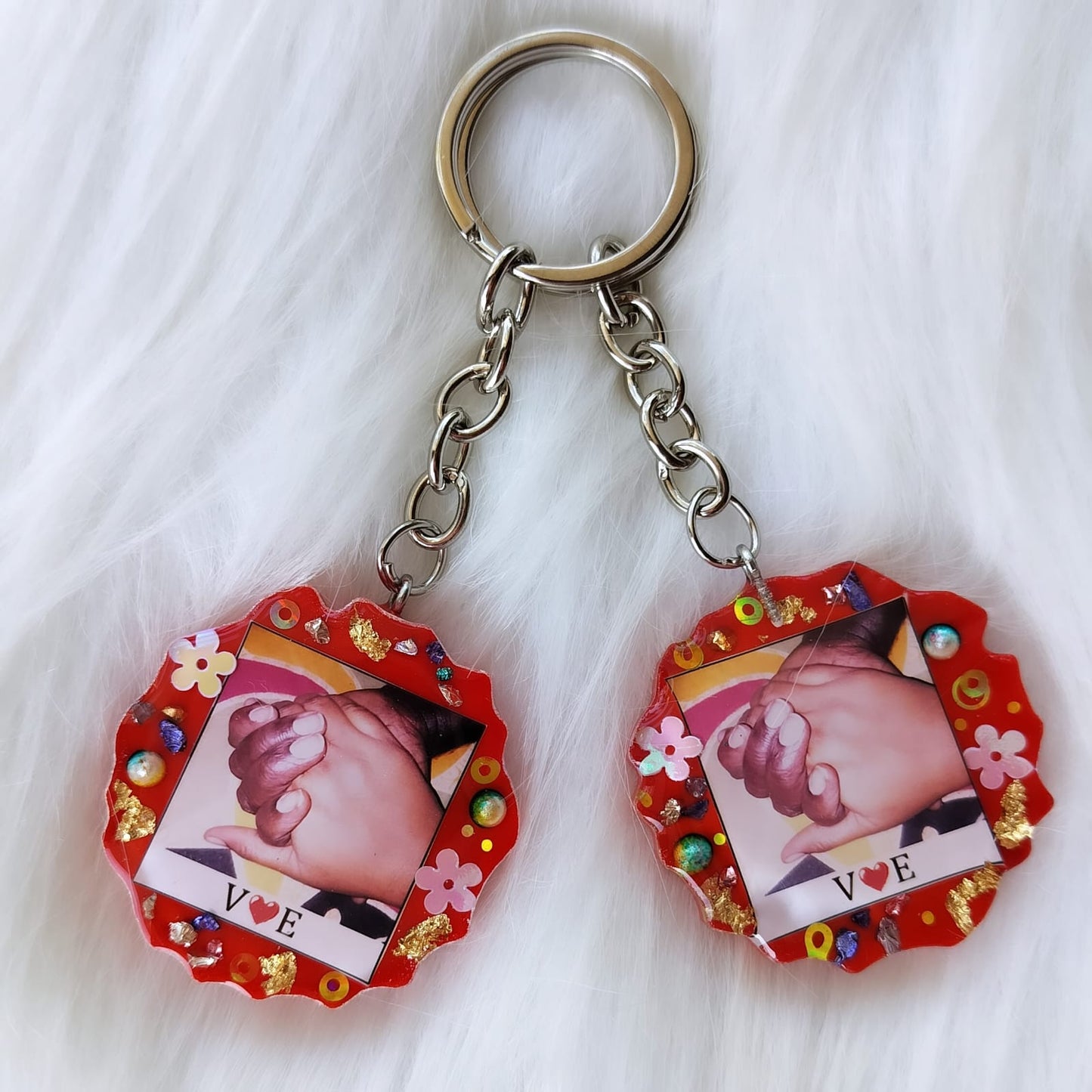 Single side photo keychain - Pair hand Red