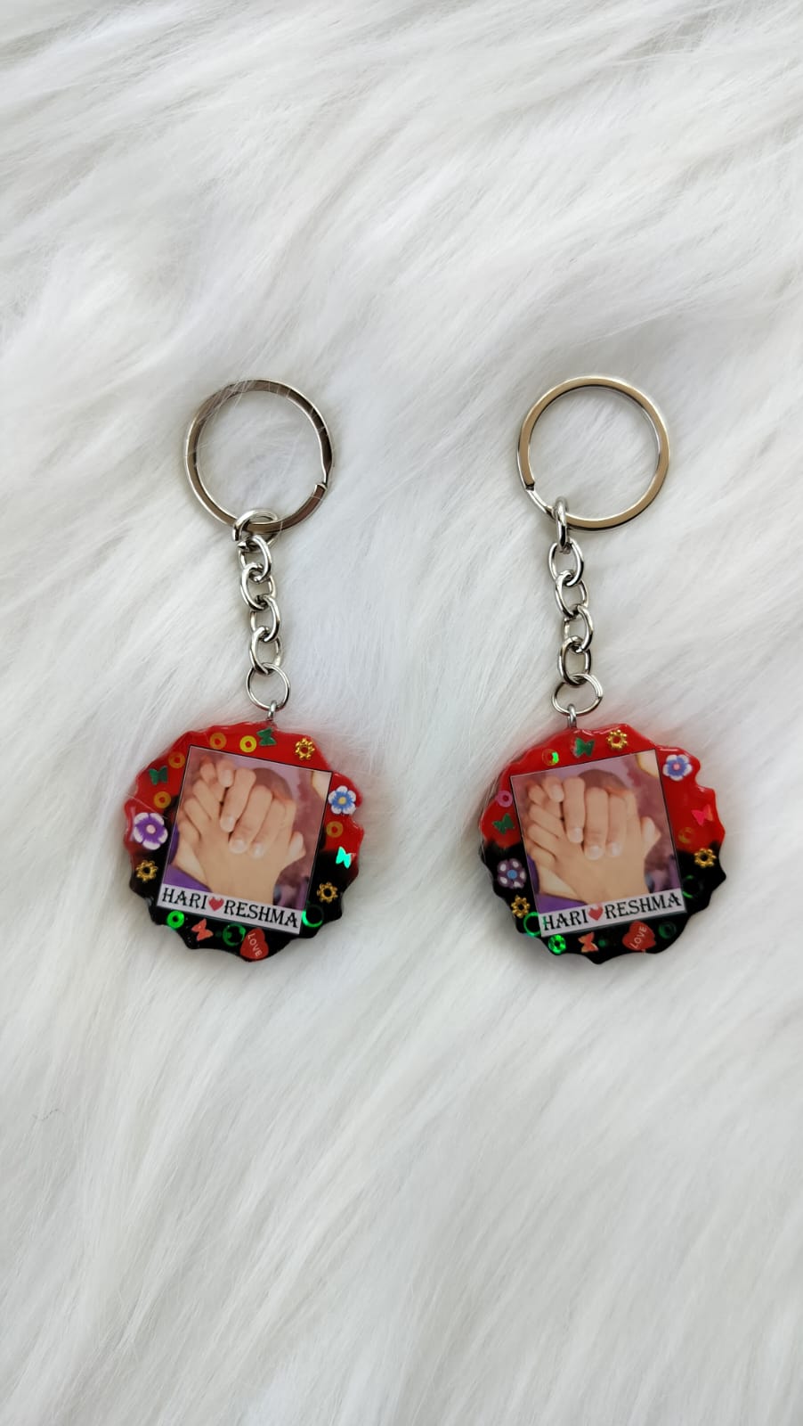 Single side photo keychain 2 - Pair hand Red