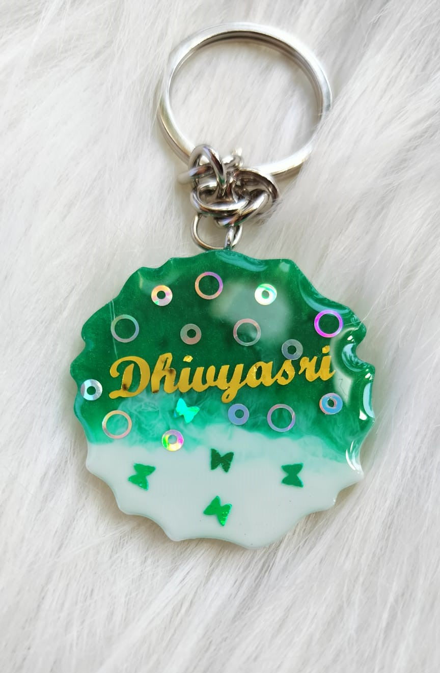 Agate  text key chain- green