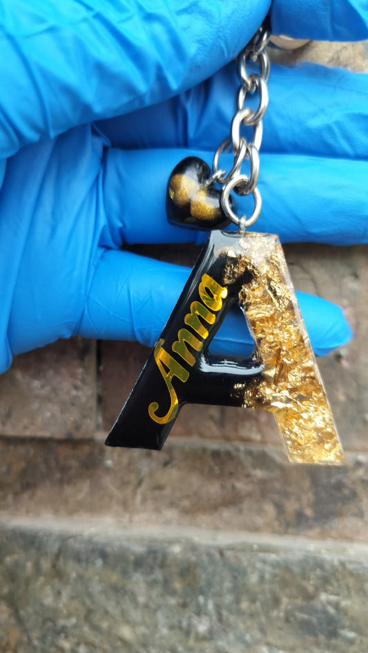 'A' Letter Gold glitter Keychain