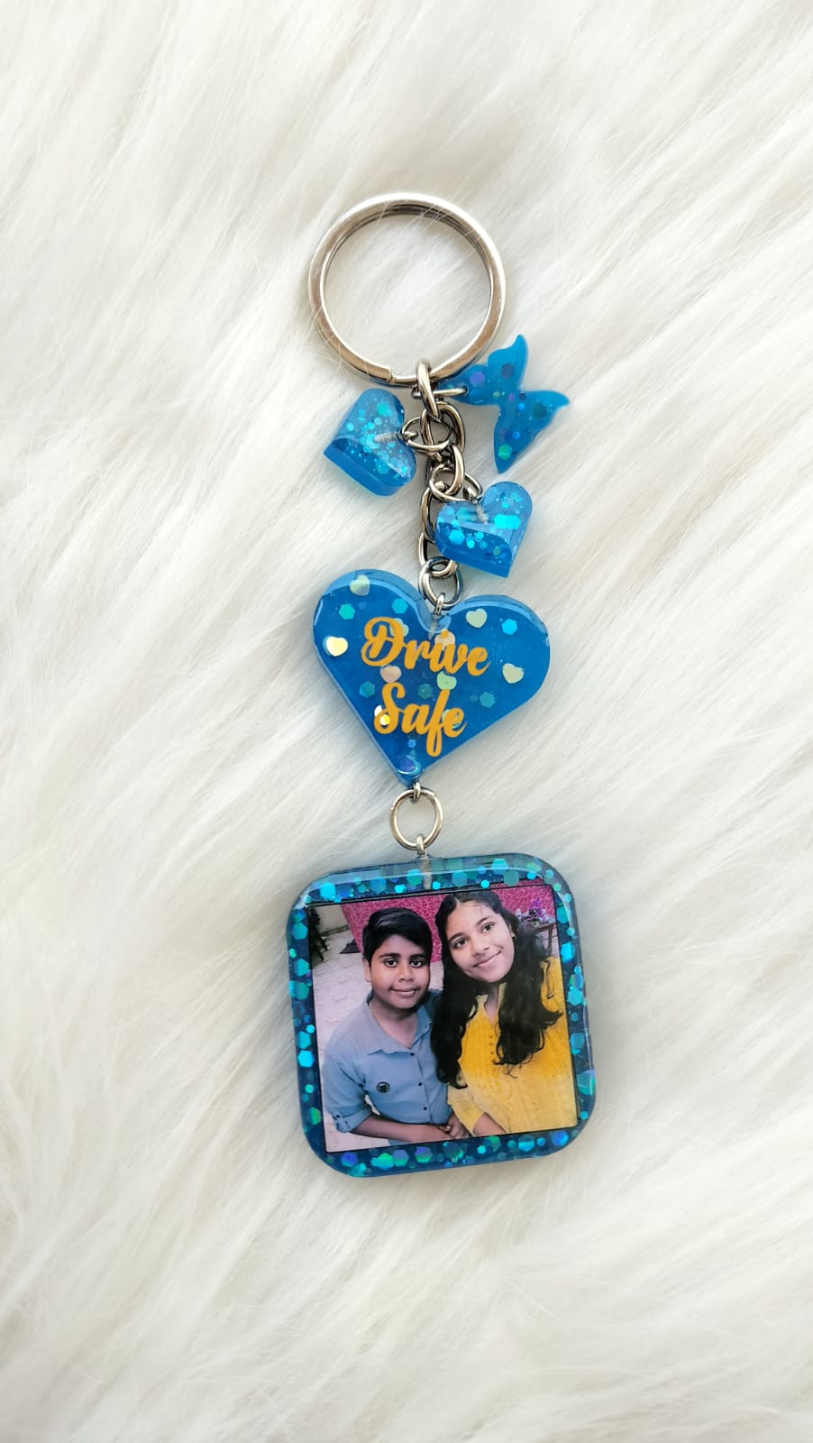Square key chain - Blue -Heart