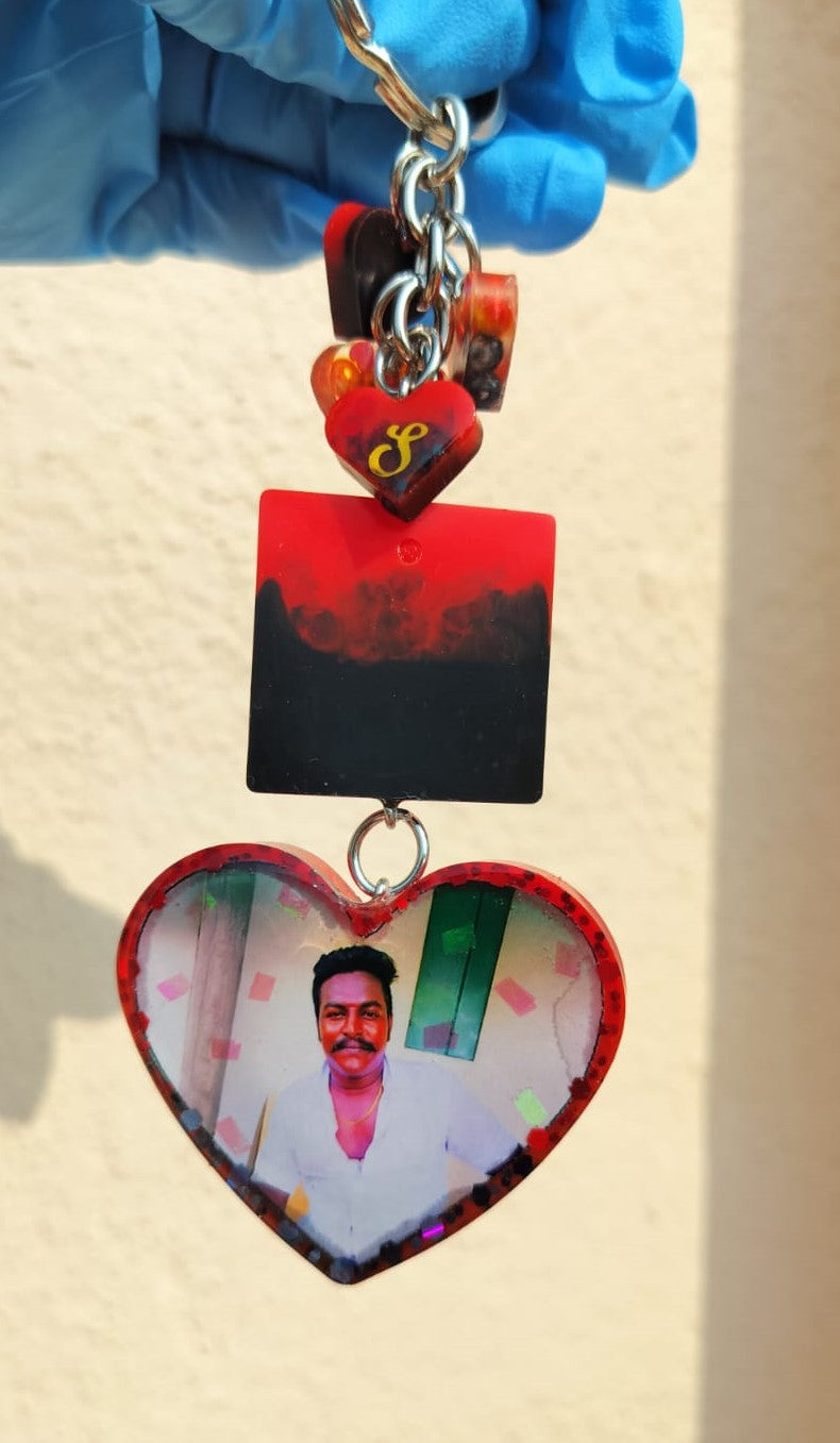 Square key chain - Red -Heart