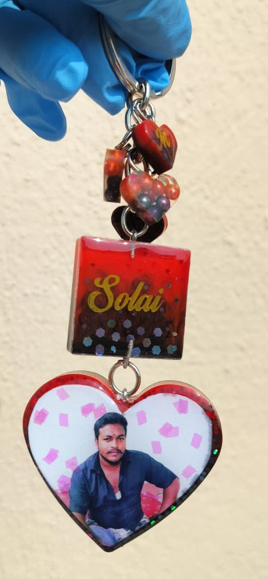 Square key chain - Red -Heart